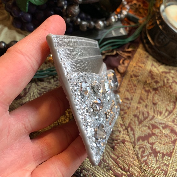 Authentic KATE SPADE Metallic leather/glitter fabric crystals card case - Picture 6 of 11